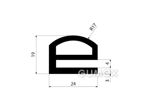 Pryžový profil tvaru "e" s dutinkou, 19x24/4mm, 60°ShA, SBR,-40°C/+70°C, černý